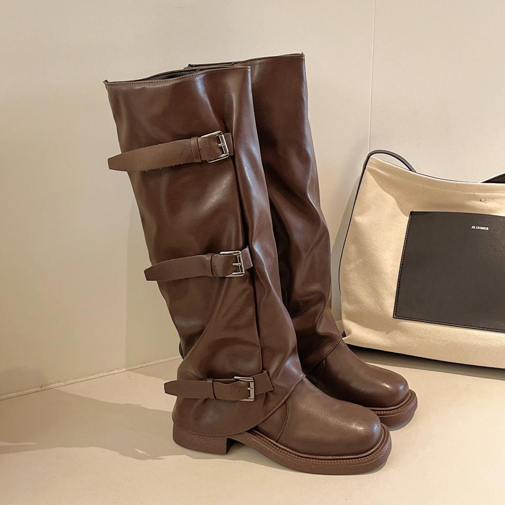 Niche retro thick heel mid-height boots western cowboy stack boots knight boots early autumn knight boots French women's boots