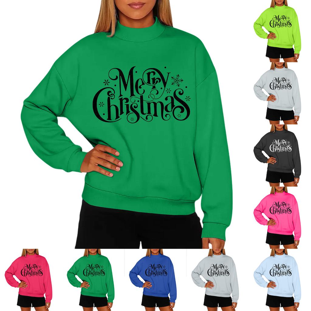Ladies' Fashionable Casual Round Neck Long Sleeved Christmas Printed Hoodie