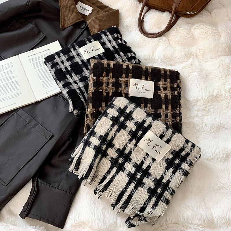 Knitted Shawl Scarf High-end Autumn and Winter New Versatile Fashion Thickened Warm Plaid Scarf
