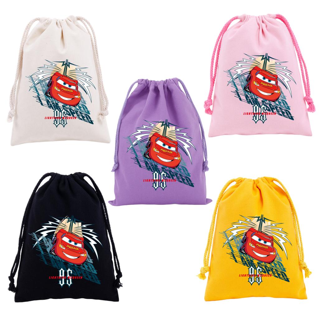 Cars Lightning McQueen Drawstring Bags Cartoon Anime Character Print Large Capacity Canvas Storage Bag Party Gift Candy Bag