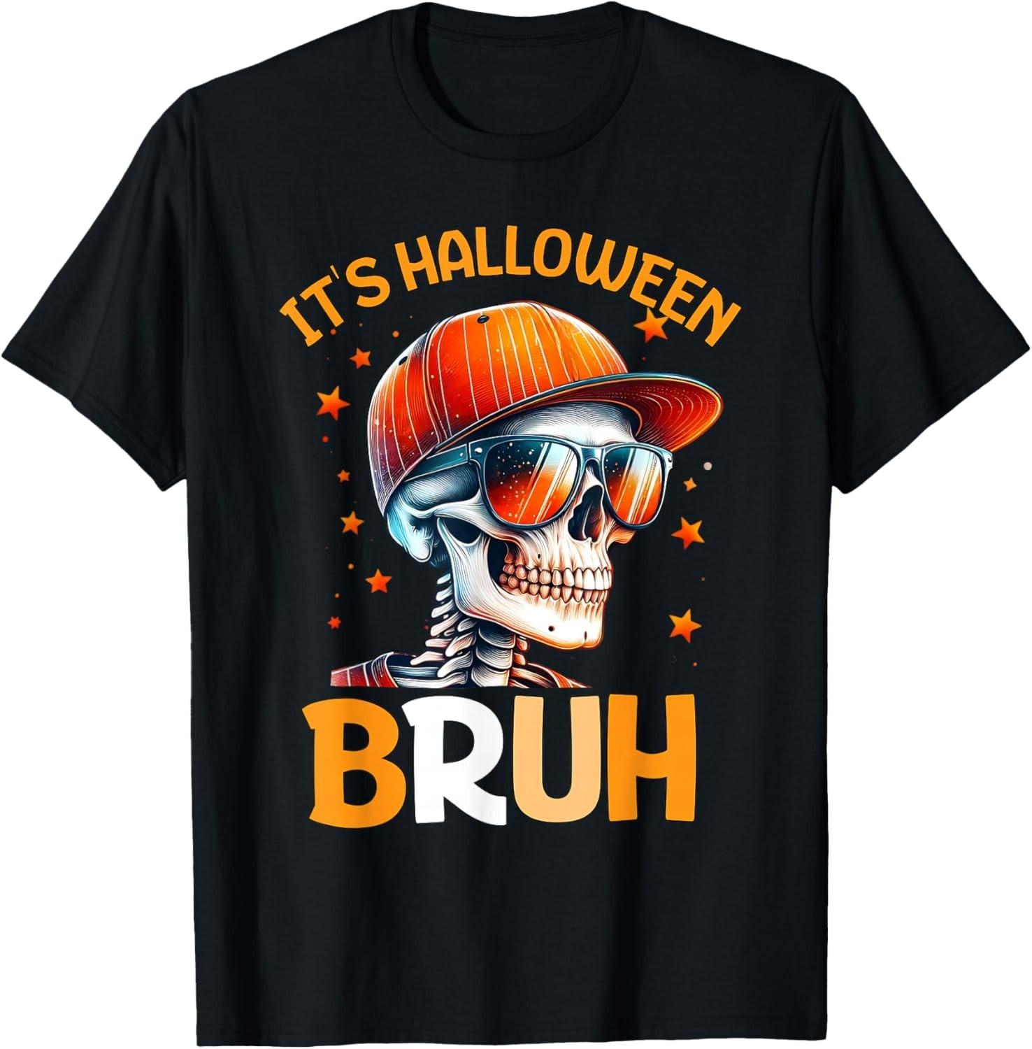 Bruh Halloween Boys Halloween Skeleton T-Shirt Mens Womens Tees Top unisex T-Shirt Mens Womens Tees Top 2XL