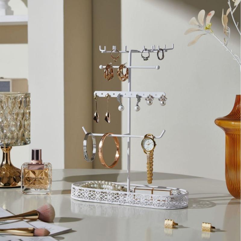 

Luxury Metal Jewelry Stand Desktop Earring Ring Storage Display Holder Household Watch Bracelet Organizer Display Hanging Rack белый