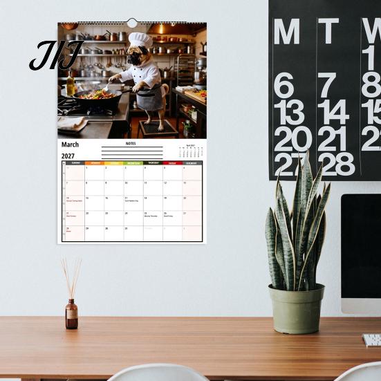 Home Study Room Decoration 2027 Pugs Working Wall Calendar, Funny Dog Hanging Office Organizer 12 Monthly Planner with Unique Illustrations for Decor