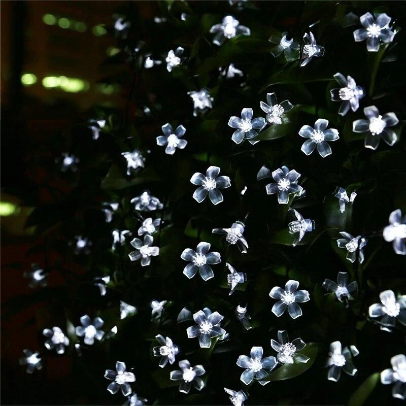 1PC Luci a stringa solari 5M Luci da giardino con fiori di ciliegio Luci a stringa LED Luci da fata per esterni Ghirlanda di fiori da strada