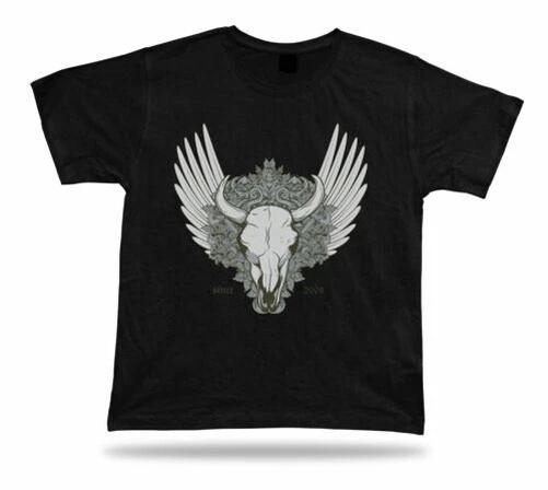 From 2009 Skeleton Bull Skull Floral Wings Modern T-Shirt Design Gift Apparel L