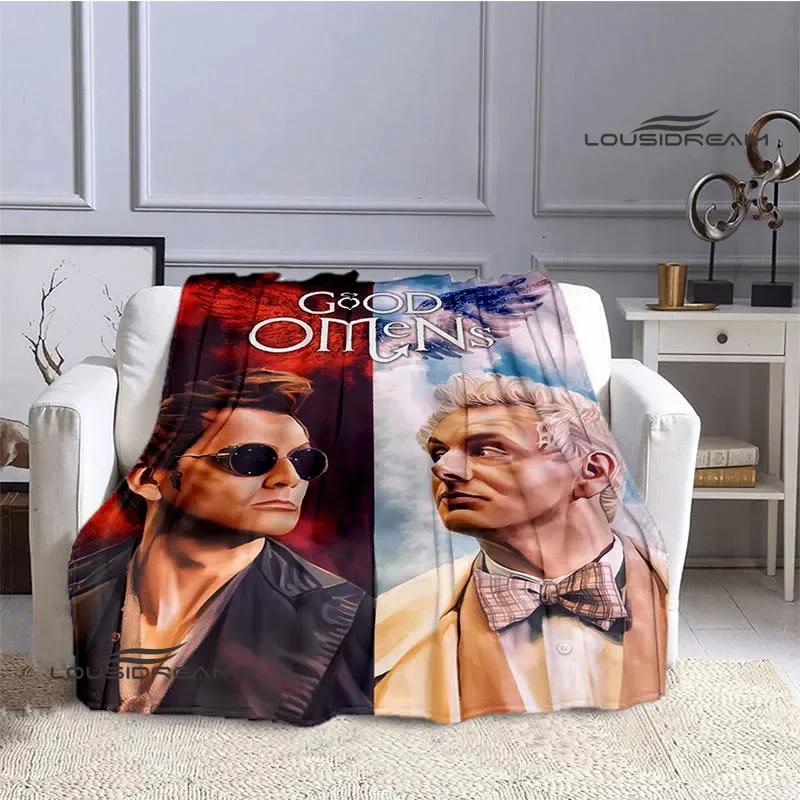 Manta estampada de la película Good Omens para niños, cálida, bonita, de franela, suave, cómoda, para el hogar, viajes, cama, regalo de cumpleaños
