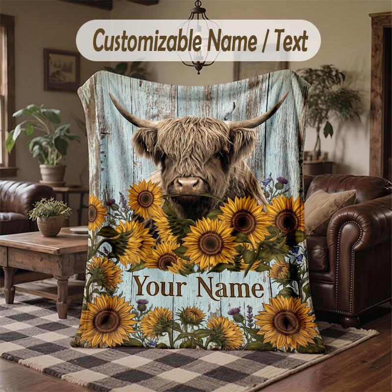 Herbal Garden Theme Throw Blanket Custom Name Text Personalized Blanket Soft Cozy Blanket for Home Sofa Bed
