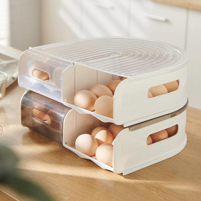 U Shape Refrigerator Eggs Holders With Rolling Design 2 Layer Clear Kitchen Storage For Holders And Restaurant