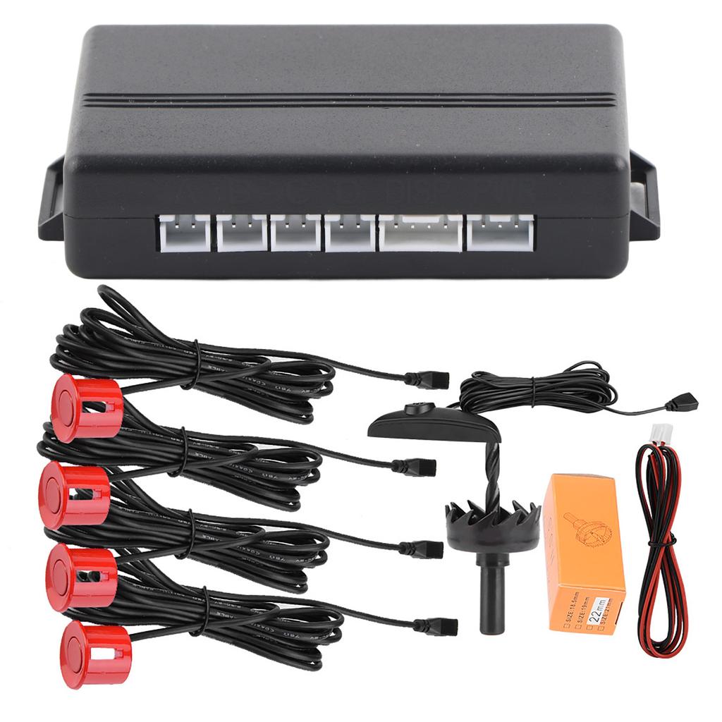 Car English Voice Broa ast Reverse Backup Parking Detector System with 4 Radar Sensor Black