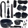Sexy Nylon BDSM Kit Plysj Sex Bondage Sett Håndjern Sex Game Whip Gag Brystvorte Clip Sexleketøy