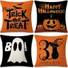 Square Sofa Cushion Protectors Halloween Ghost Cover, Retro Pumpkin Throw Pillow Case, 18x18 Covers Inch Washable Cover for Couch Bed Decor Breathable