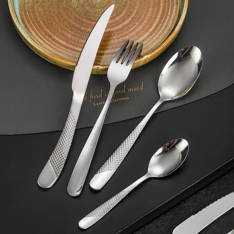 Cross 304 Stainless Steel Star Diamond Tableware Set: Steak Knife, Fork, Spoon, and Teaspoon for Home and Hotel Use