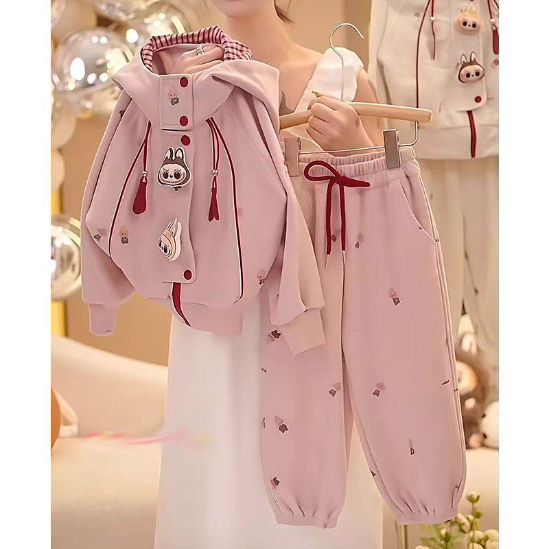 Girls' Stylish Korean Hoodie & Cartoon Casual Outfit Set for Spring/Autumn 2025