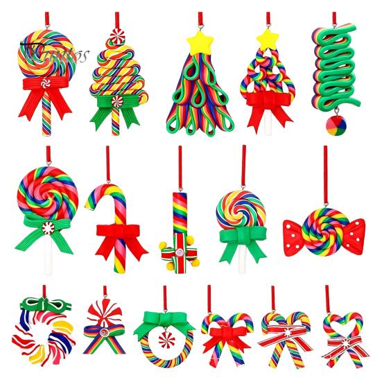 Rustic Holiday Ornaments 16 Pcs Christmas Lollipop Ornaments, Red Green Striped Peppermint Swirl Candy Cane Tree Decor Hanging Decoration, Colorful