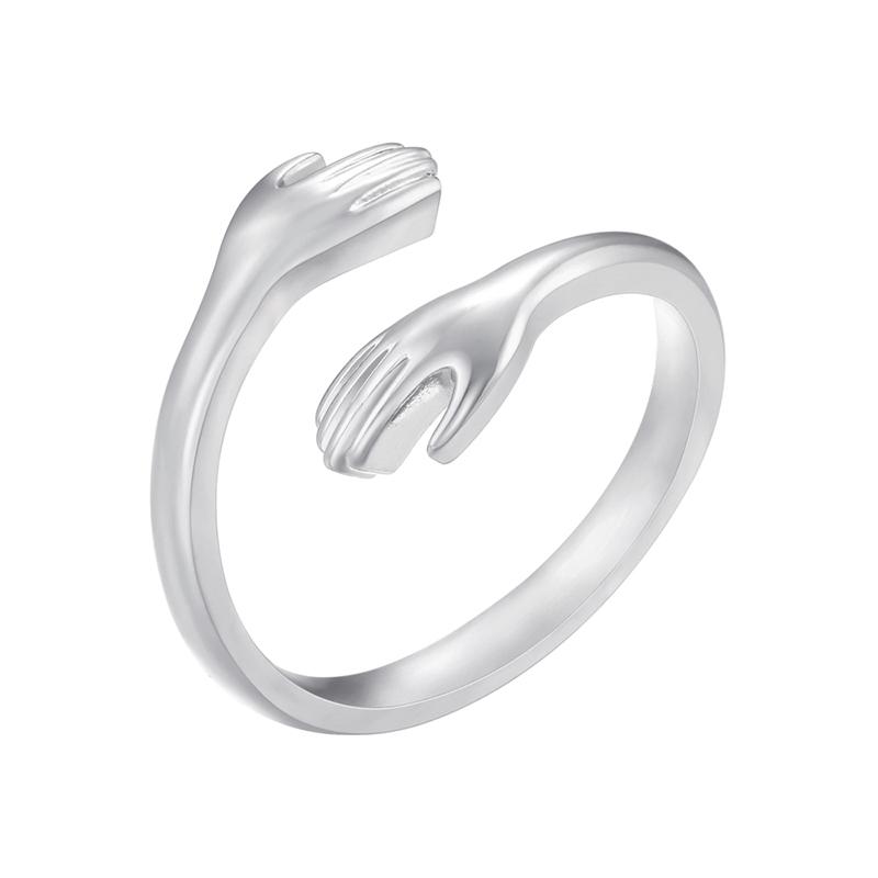 Vintage Love Hugging Hands Couple Ring For Men & Women Always With You Forever Adjustable Open Cuff Rings :VJ441
