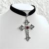 Black Velvet Cross Bead Choker Necklace Gothic Punk Jewelry for Women Halloween Statement Piece