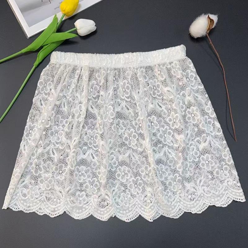 

Mori Girl Style Floral Lace Peplum Layered Midi Skirt L (Fits 80-120 jin) белый