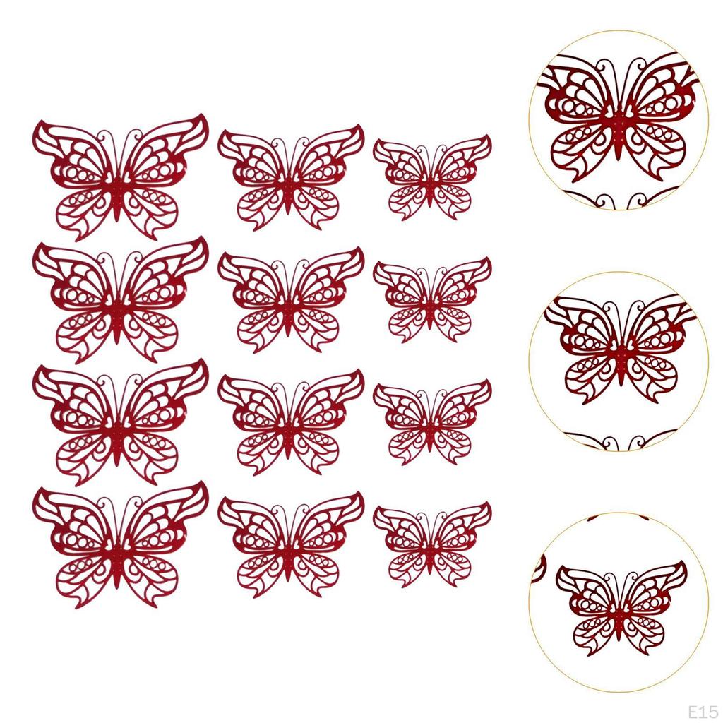 12 Count 3D Hollow Butterfly Wall Stickers for Event Decoration in Multiple Sizes