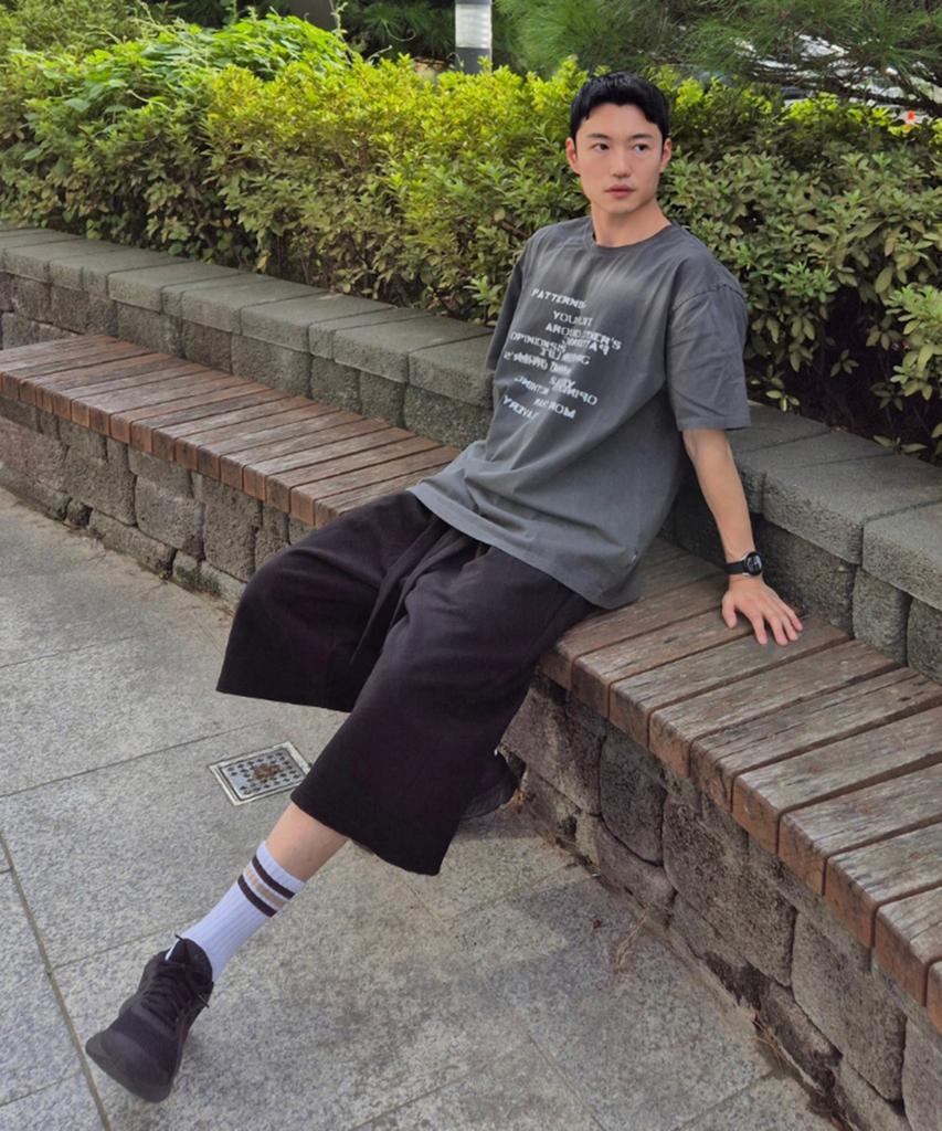 QUTON Patterned Pigment Oversized Short Sleeve T-Shirt