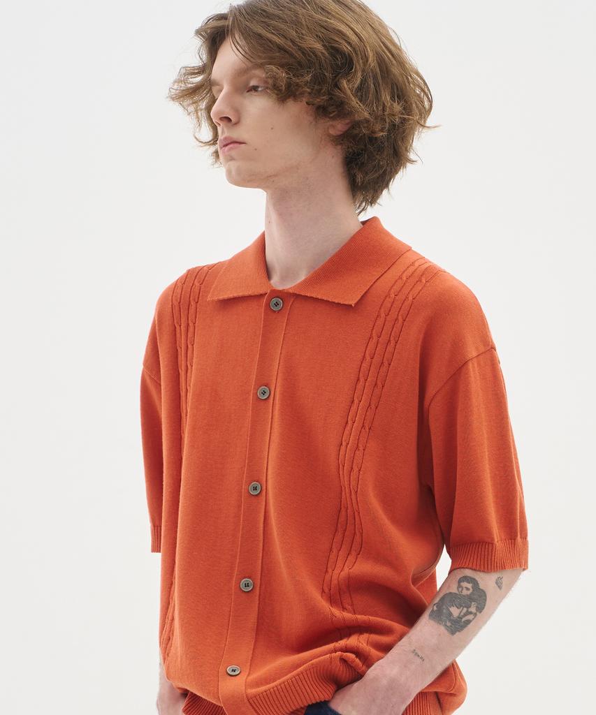 Blond9 Soft Cable Collar Short Sleeve Cardigan_Orange