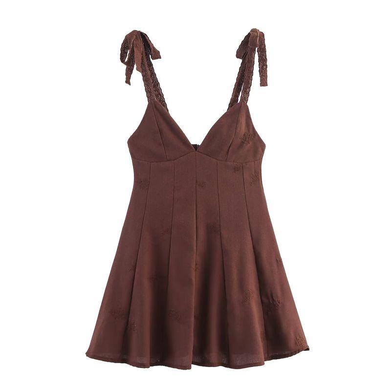 

Araltay Autumn New Women s Clothing Fashion Style Fashion All-Match Casual Embroider Short Dress 0881395 Dark brown L