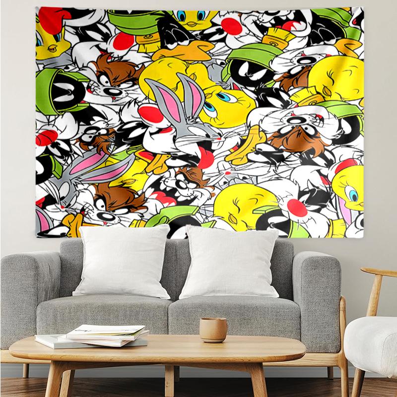 1PC Cartoon rabbit Yellow Bird K-pop music group Tapestry Accessories for Bedroom,Livingroom, dormitory Room Wall Decor Fan Birthday Gifts