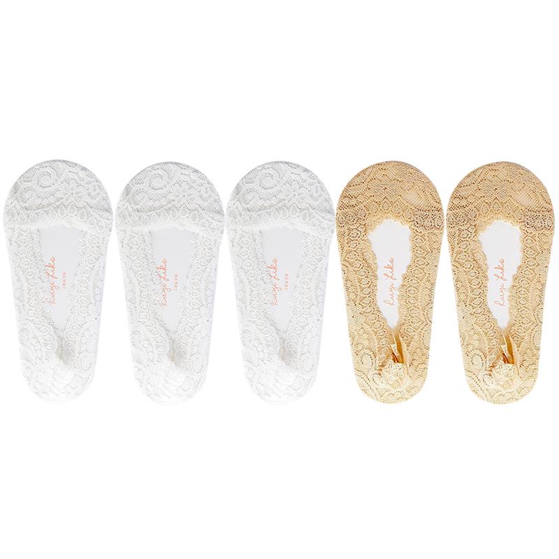 5 Pairs/Lot Socks Women's Ankle Short  No-Show Invisible Foot Summer Thin Cotton Set White Low Cut Boat Lace Silicone Non-Slip