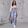High-Waisted Ripped Denim Jeans
