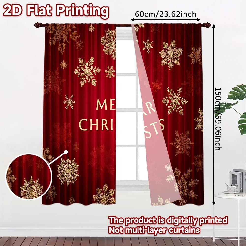 2pcs, 2D FLAT PRINTING Curtains (Without Rod) Festive Snowflakes Halloween Festival Popular Curtains&Drapes Prints Light