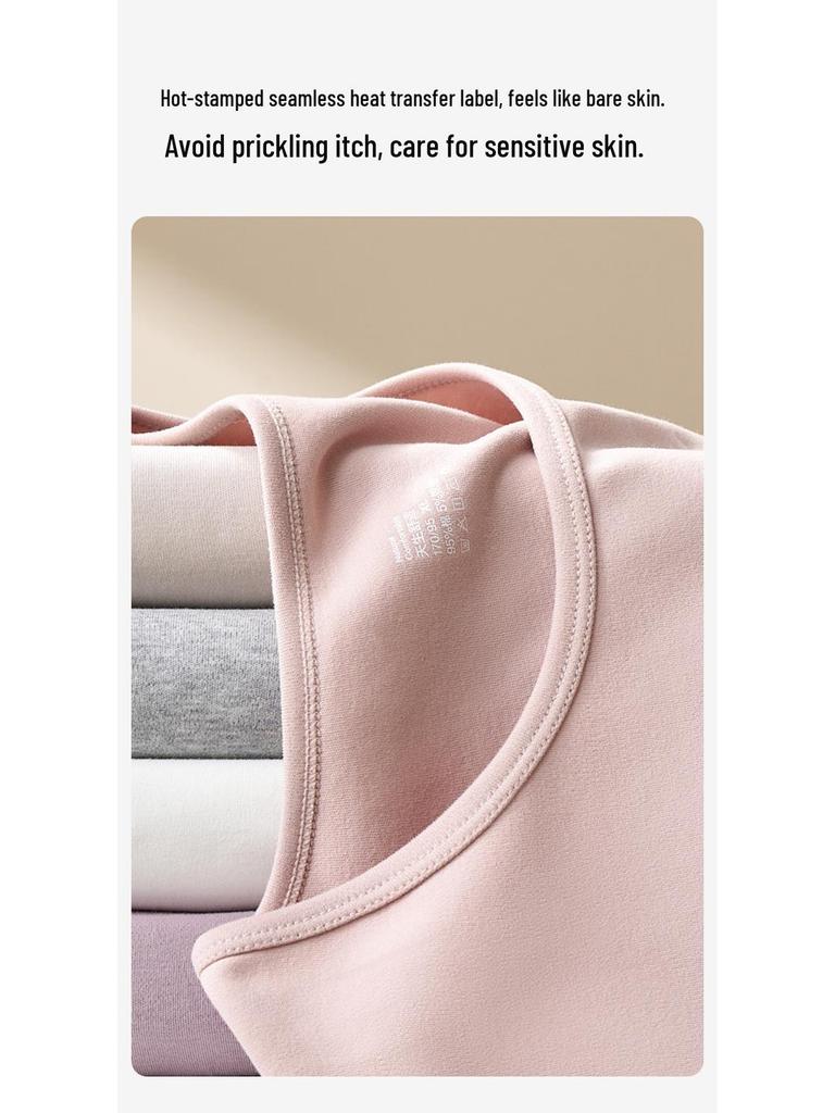 Women's 280g Extra Thick Pure Cotton Antibacterial Double-Brushed Round Neck Thermal Top