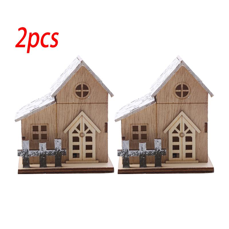 1 st Mini Jul Ny Dekorativ Lyser Upp Trähus Med Batteri LED Liten Julrum Skrivbords Hänge Barn DIY Dekoration