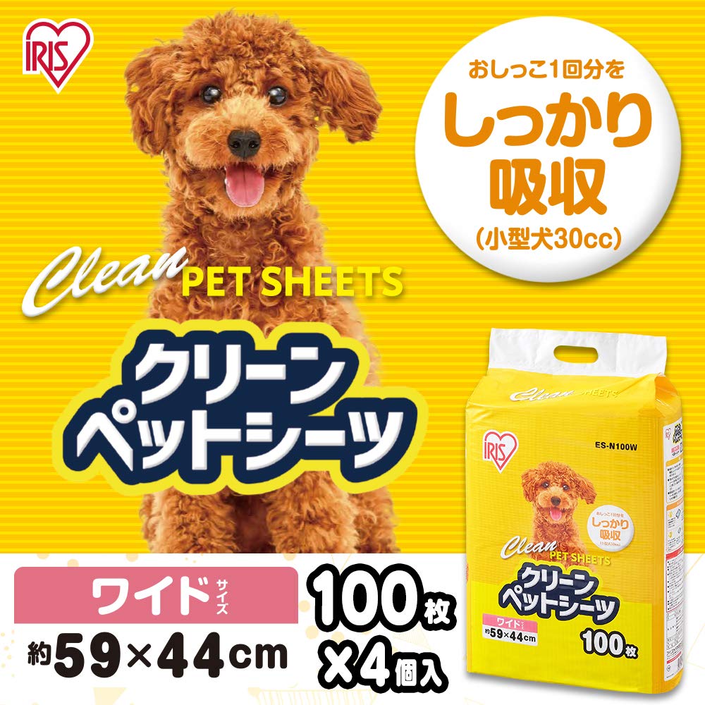 Iris Ohyama Pet 100 Sheets x 4 Bags in Sheets, Thin, Antibacterial, Deodorizing, Small/Medium Dogs, Wide, (400 Sheets) (Sold Case)
