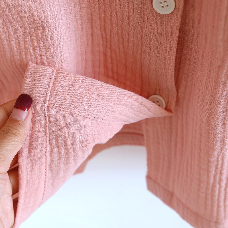 Summer Mid-long Style Women's Short Sleeved Pajamas Nightgowns Thincotton Cardigan and Round Neck Simple Solid Color Sleep Dress