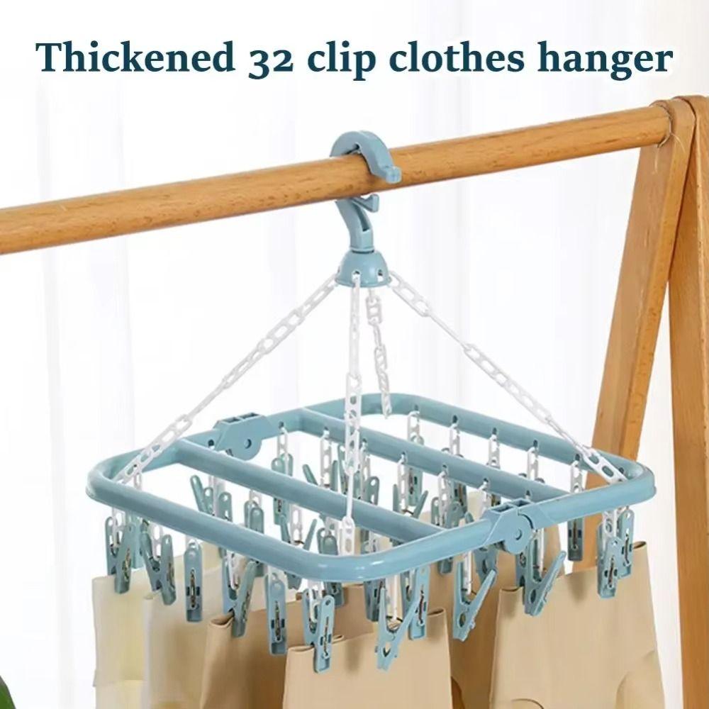 Windproof Extra Thick Drying Rack 32 Clips Heavy Duty Laundry Set Foldable Space Saving Foldable Drip Hanger Underwear Drying