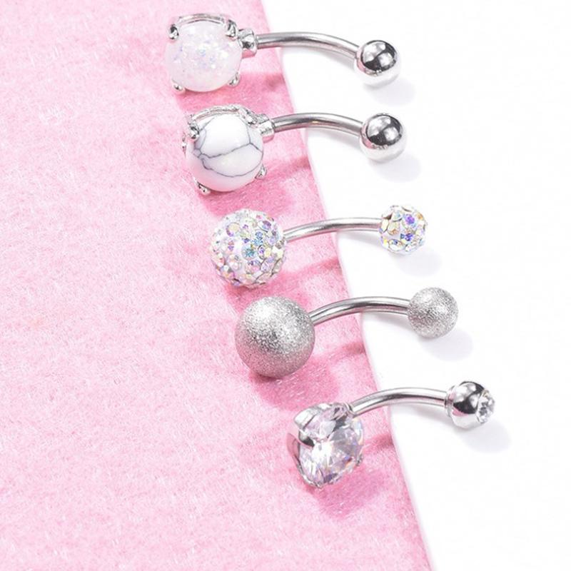 5Pcs/Set Women Navel Button Rings Rose Gold Medical Steel Rhinestone