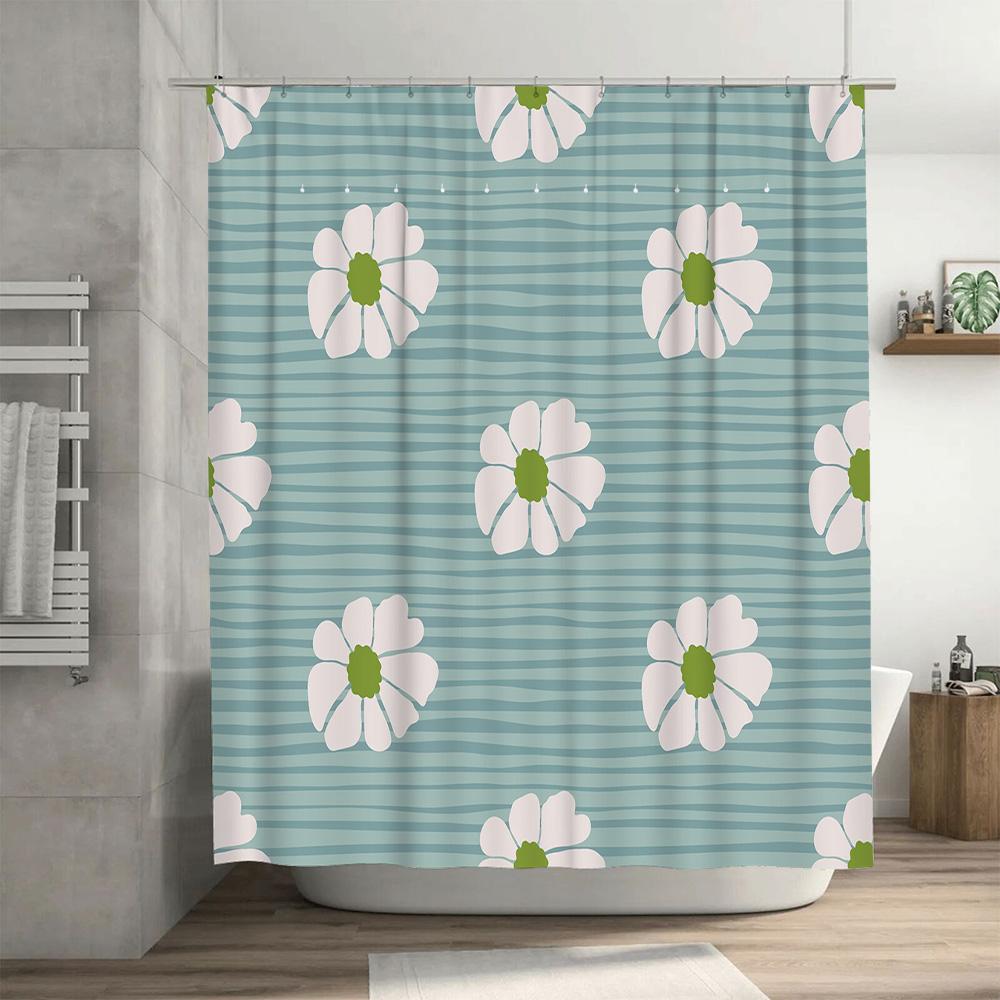 Bathroom Shower Curtain Floral Print Waterproof Fabric Decorative Home Bathroom Accessories Blue White Green