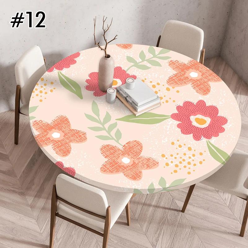 Round Table Cover for Kitchen Dining Table Waterproof Stretchable Tablecloth Stain-Resistant Round Table Mat Wedding Party Home