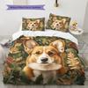 Corgi und Pflanzen Muster Bettwäsche Heimdekoration Geburtstagsgeschenk (1 Bettbezug + 2 Kissenbezüge, ohne Füllung)