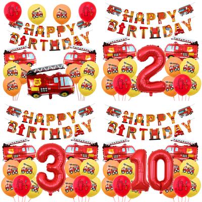 Fire Truck Series Children'S Birthday Party Balloons Decorative Supplies Arrangement Digital Balloons
