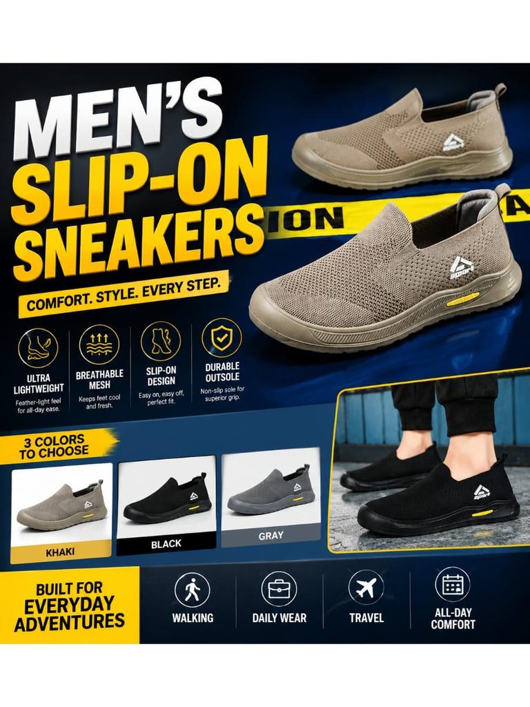 Men’s Casual Breathable Mesh Slip‑On Shoes Lightweight Summer Flywoven Loafers for Everyday Walk Outdoor Comfort
