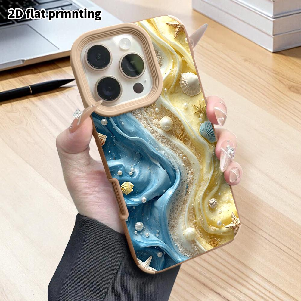 Phone Case: 2D Flat Lambskin Suitable for iPhone 18, 17, 16, 15, 14, 13 Pro Protective Cases, Ocean Shell, Christmas and Halloween Gifts