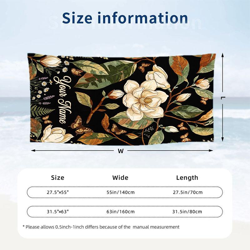 Floral Garden Theme Beach Towel Personalized Custom Name & Text Soft Quick Dry Beach Towel for Swimming Travel