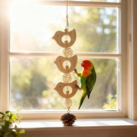 Ahşap Papağan Salıncağı Kuş Salıncağı Tünekli Muhabbet Kuşları Oyun ve Çiğneme Oyuncağı Kuş Kafesi Oyuncağı Konur Kuşları Kakadular İspinozlar Sultan Papağanları İçin