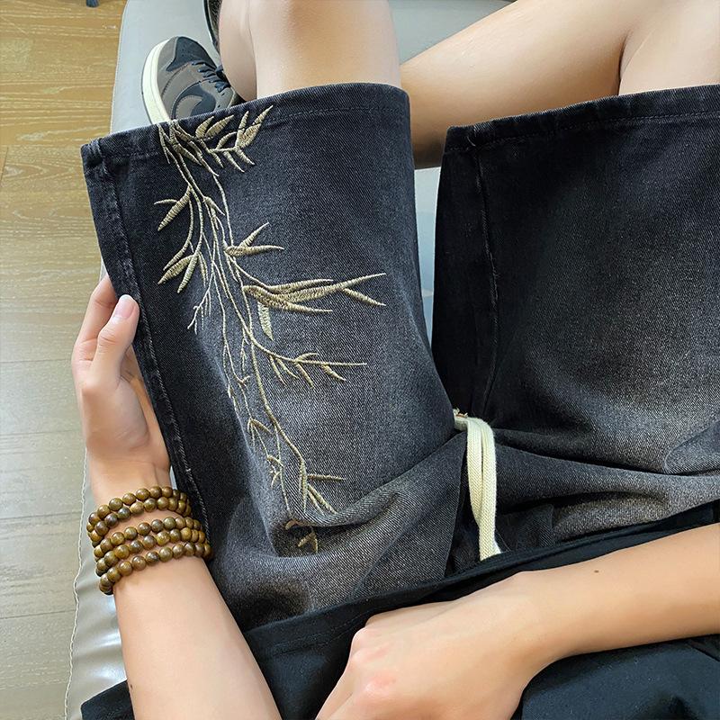 

Новые мужские летние тонкие свободные ретро больших размеров выстиранные пятиточечные брюки универсальные 3XL чёрный