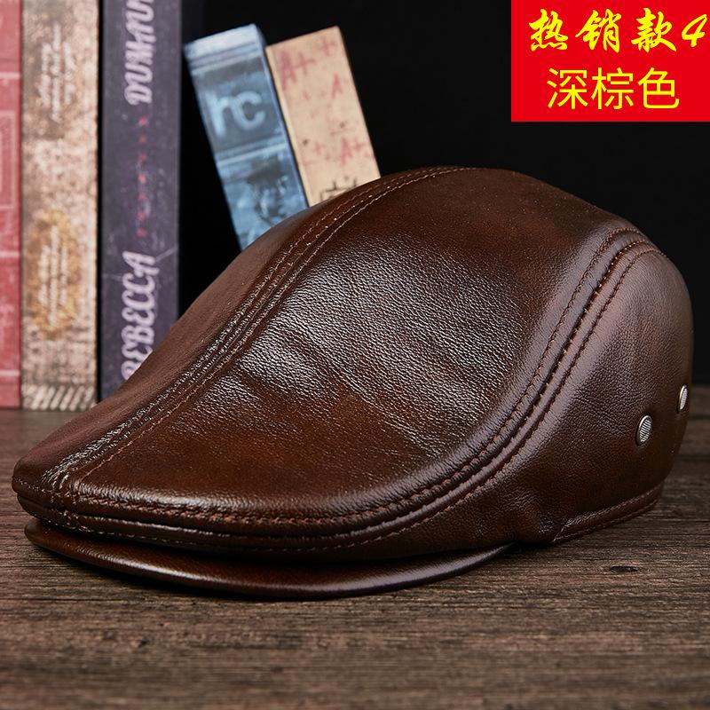 

Genuine Cowhide Leather Men Berets Cap Hat High Quality Fashion Men s Real Leather Adult Black Hats 2XL 59-60cm
