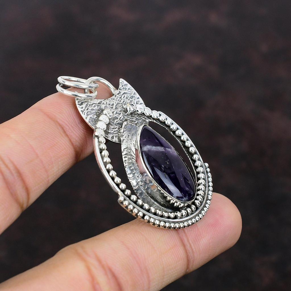Chevron Amethyst Pendant Handmade Boho Style Jewelry 925 Sterling Silver Pendant Original Gemstone Jewelry Gift For Bridal Wonderful Pendant