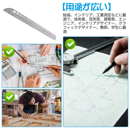 RICISUNG Circular Ruler, Metal Ruler, Multi-Function Ruler, Straight Ruler, Angle Meter, Stainless Steel, Multi-Function, Template, Drawing Board, Com