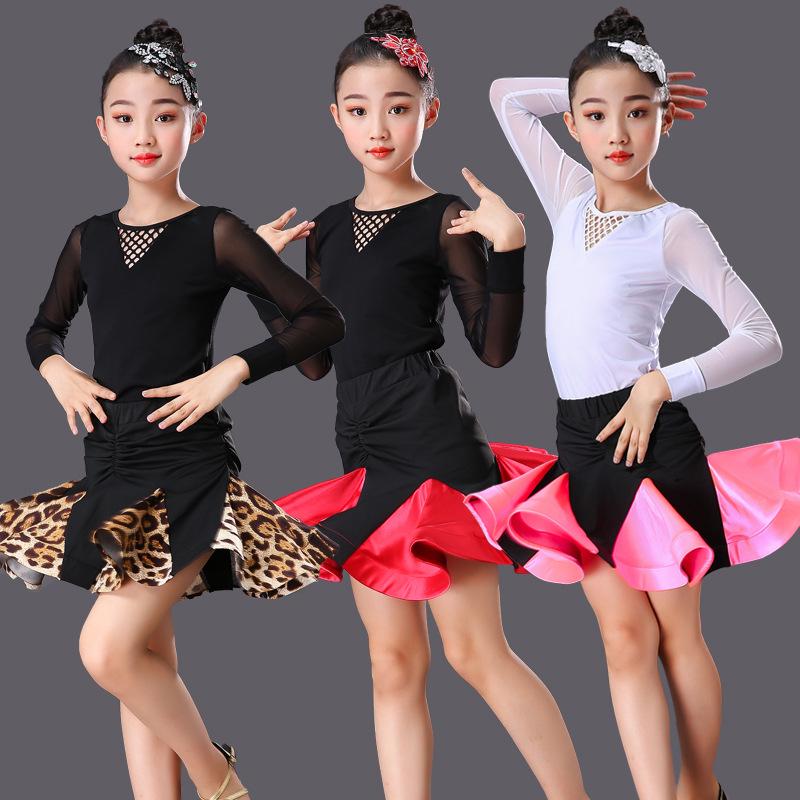 Girls' Exam Grade Latin Dance Costume Set - Long Sleeve Jumpsuit with Skirt for Autumn Practice
