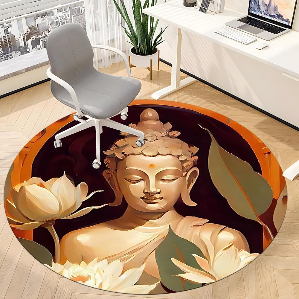 1PC Buddha Lotus Office Round Area Rug, Mat Suitable ForOffice, Under Office Chairs Bedroom Living Room Home Decor, Room Deco