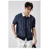 Casual Striped Polo Shirt for Men Summer Business Non-Iron Slim Fit Gentleman Thin Knitted Striped Short Sleeve T-Shirt